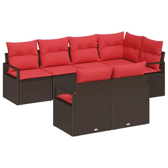 Ensemble de canapé de jardin 7 pc marron et rouge polyrotin