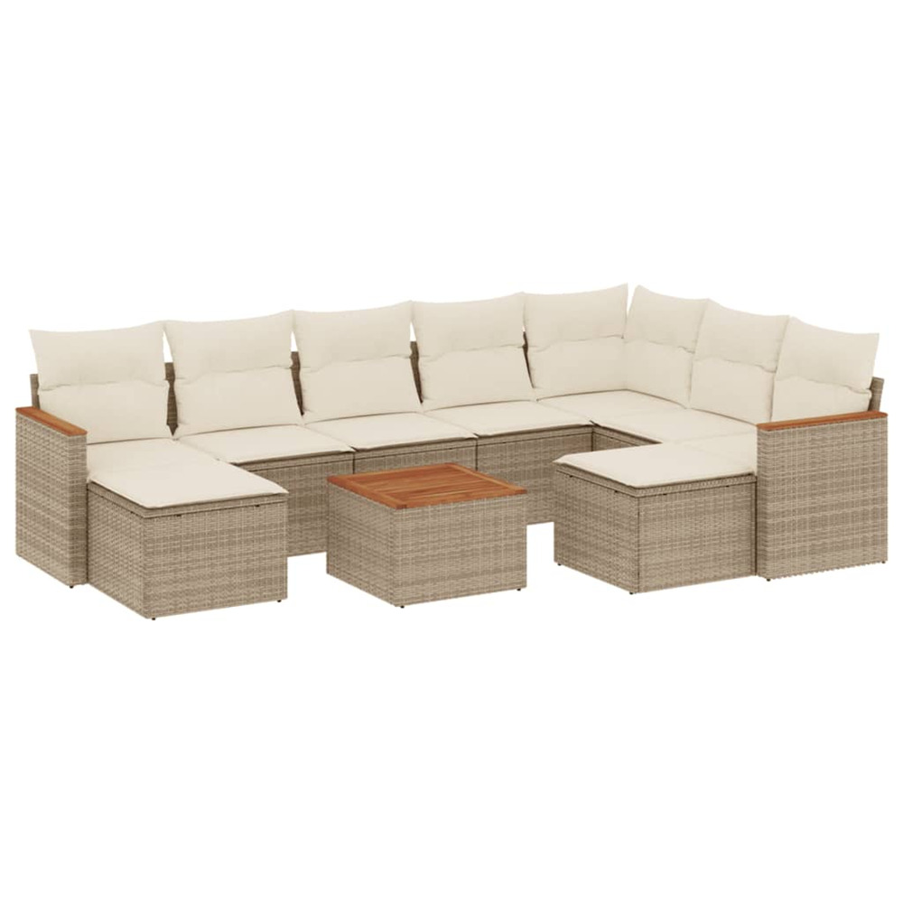 Salon de jardin avec coussins 10 pcs beige résine tressée