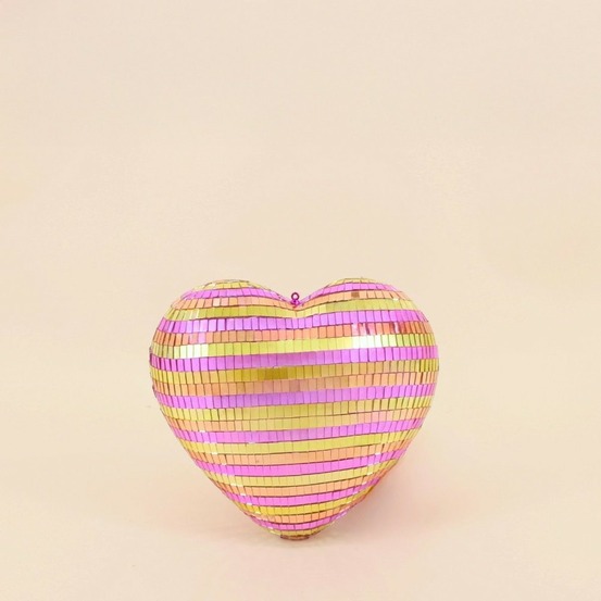 Coeur à facettes rayé bicolore 22x23cm