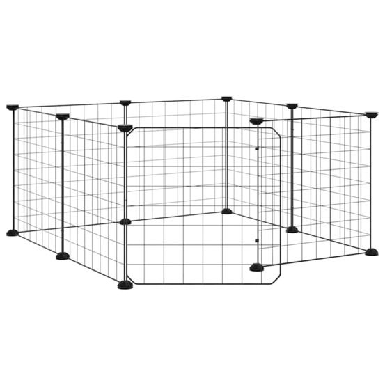 Cage pour animaux de compagnie à 8 panneaux avec porte, noire, 70 x 70 x 35 cm, acier
