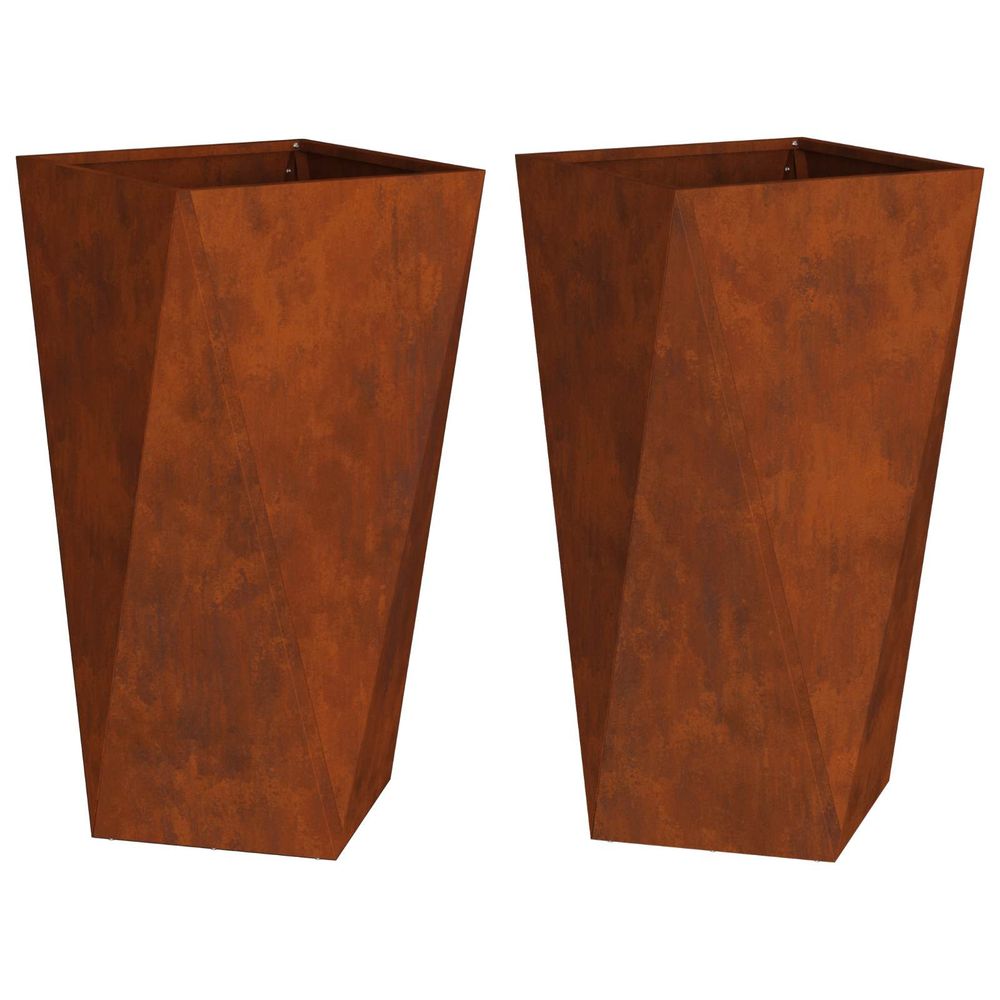 Jardinière d'extérieur 2 pc rouillé 40 x 40 x 75 cm acier patiné