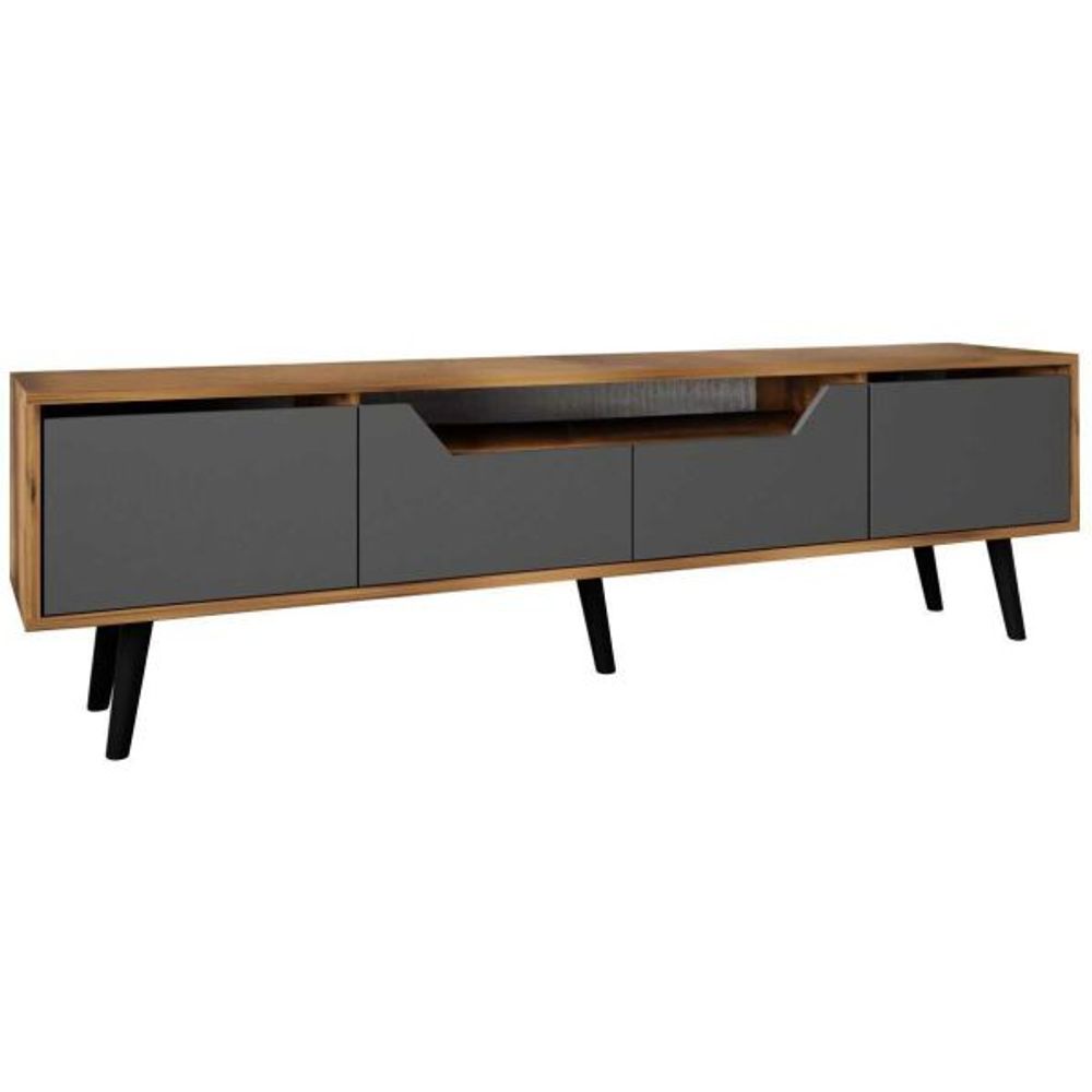 Meuble tv en aggloméré 180 x 29.8 x 48 cm roma anthracite et noyer