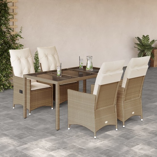 Ensemble à manger de jardin avec coussins 5pcs beige poly rotin