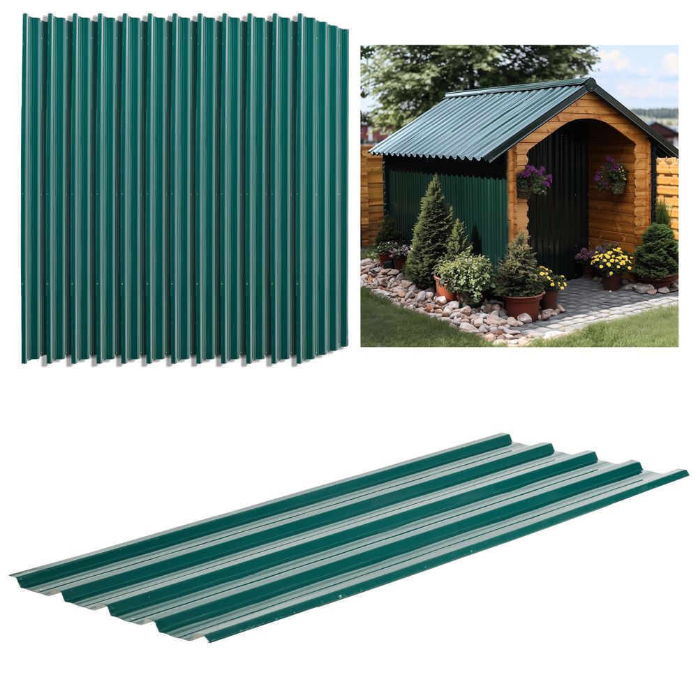 Lot 12 panneaux toiture acier galvanisé pour abris bardage imperméable 129x45cm vert - comfortxl outdoor living
