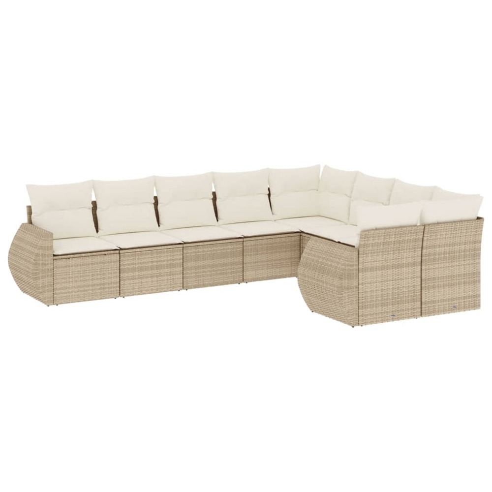 Salon de jardin avec coussins 9 pcs beige résine tressée