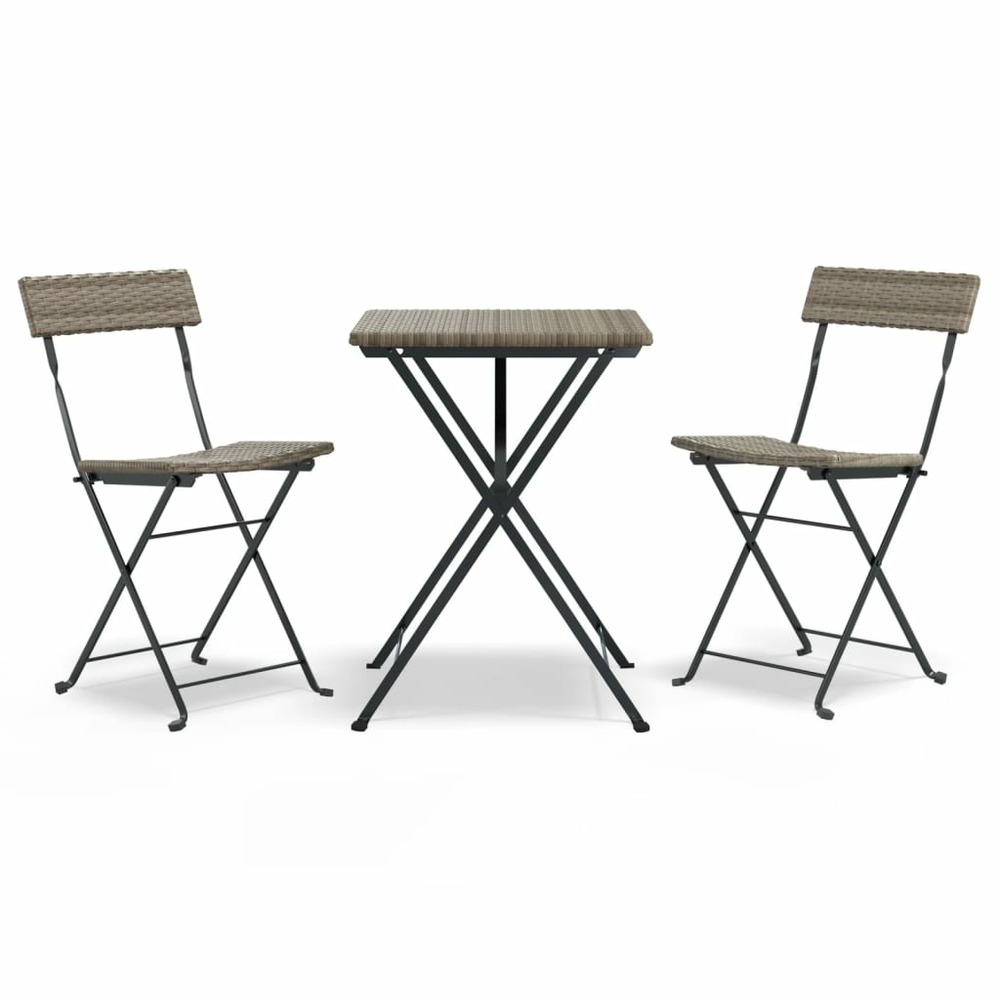 Ensemble de bistro pliable 3 pcs gris résine tressée
