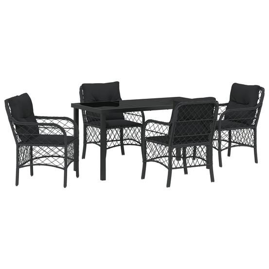 Ensemble de repas de jardin 5 pièces avec coussins en rattan poly noir