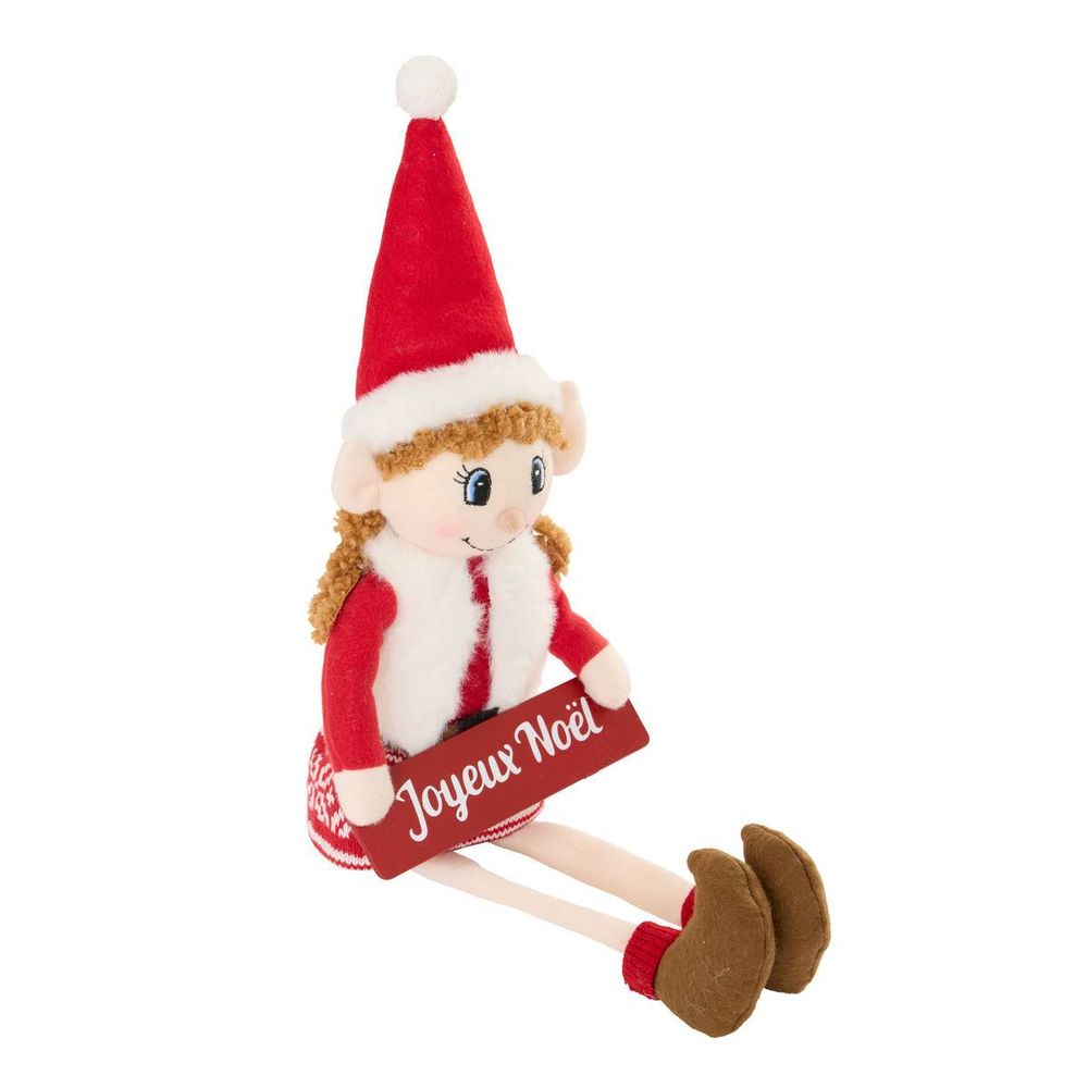 Lutin de noël en pull rouge assis h. 50 cm