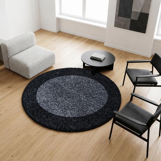 Tapis rond poils longs shaggy ø120cm tissé gris et anthracite motif simple