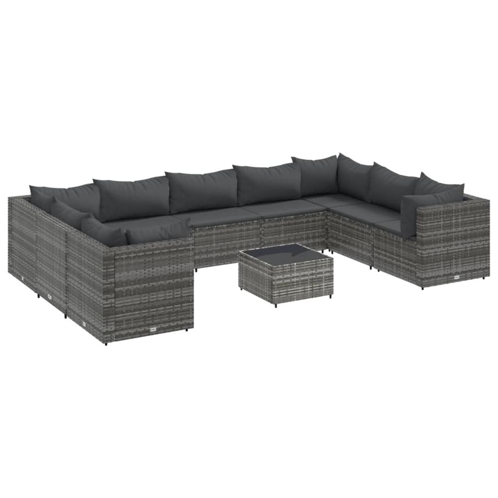 Salon de jardin 10 pcs avec coussins gris résine tressée