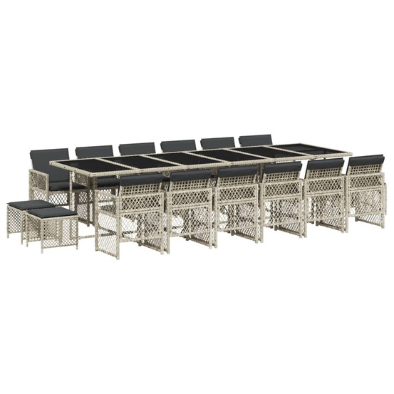 Ensemble à manger de jardin et coussins 17 pcs gris clair rotin