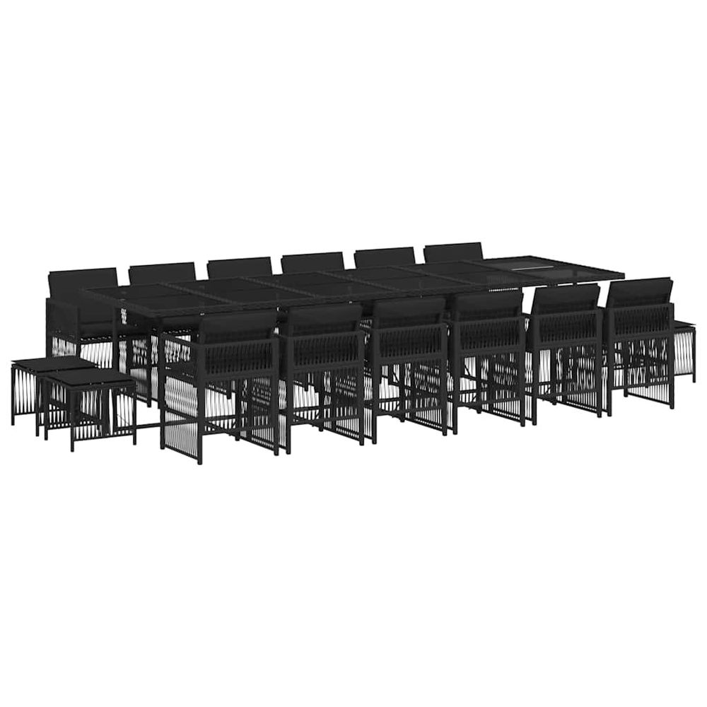 Ensemble à manger de jardin 17 pcs coussins noir résine tressée