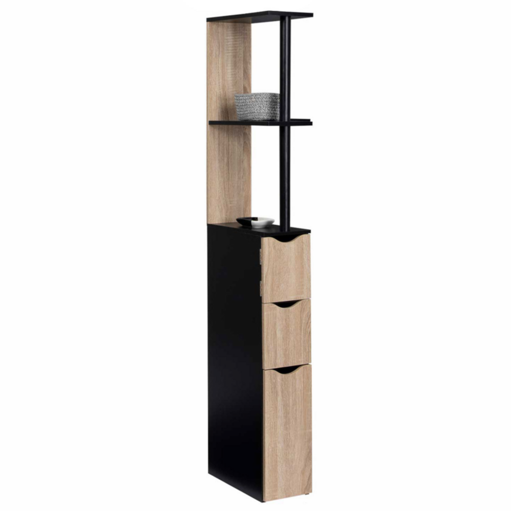 Idmarket meuble wc étagère willy bois 3 portes noir et hêtre