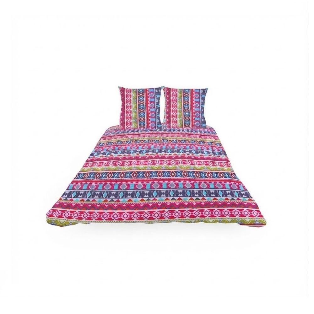 Couvre lit microfibre + taies ethnique colorée