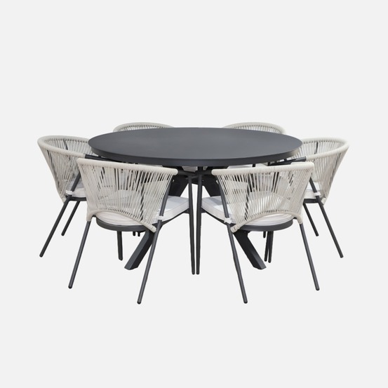 Table de jardin ronde aluminium et verre + 6 assises - orbis et liora