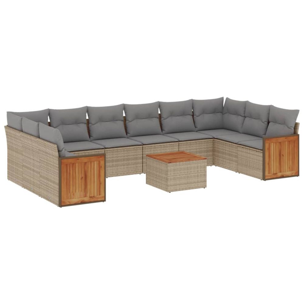 Salon de jardin 11 pcs avec coussins beige résine tressée