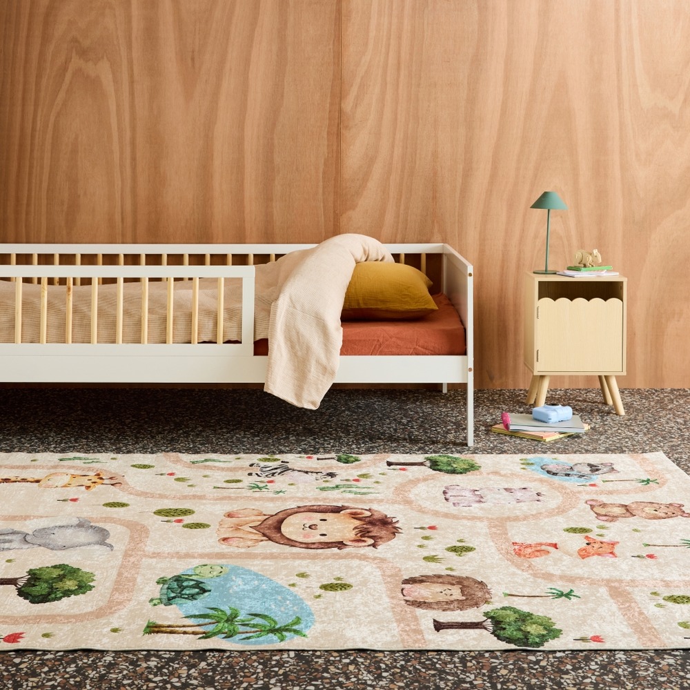 Tapis intérieur enfant blanc imprimé animaux - marti