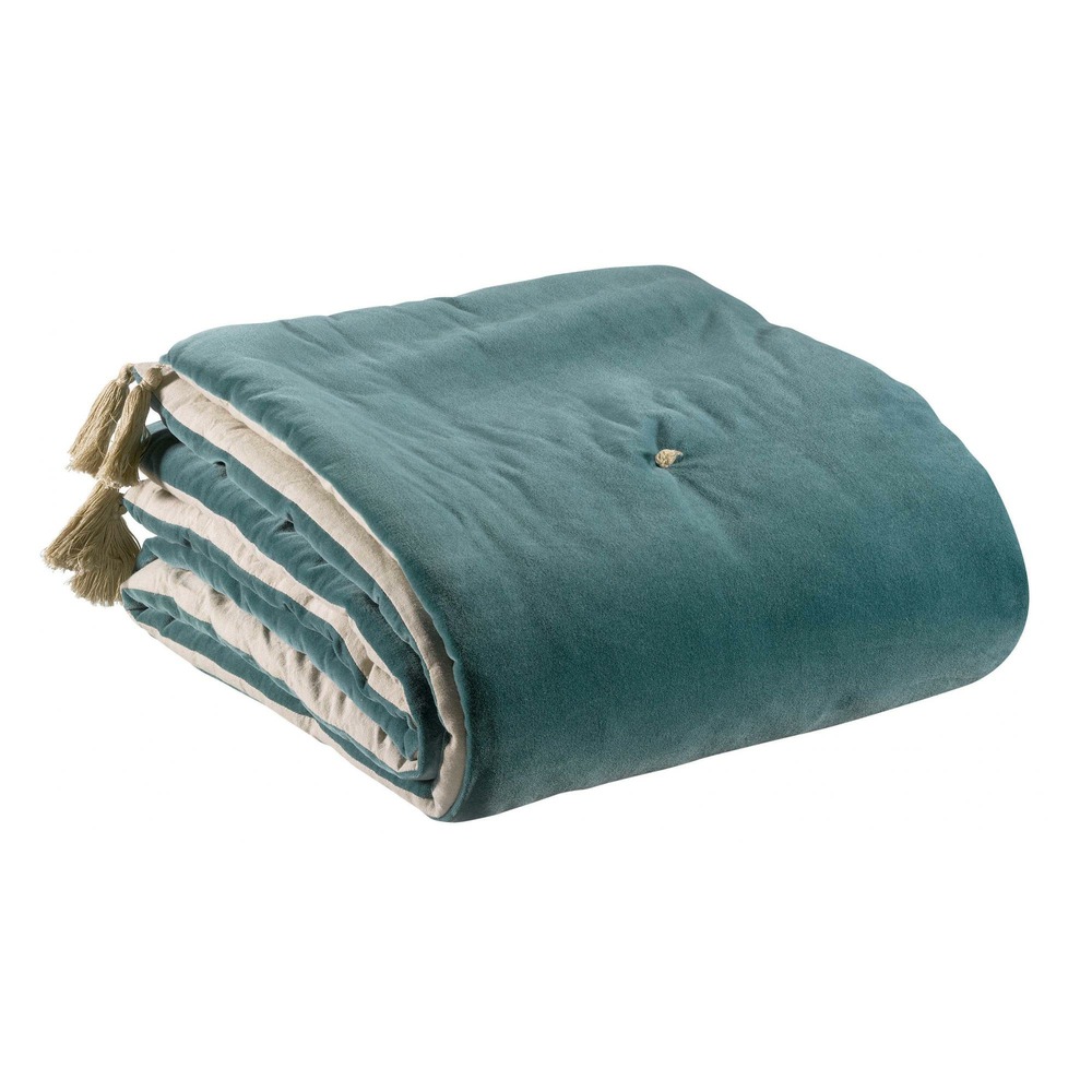 Edredon pompons elise vert de gris 80 x 180 cm