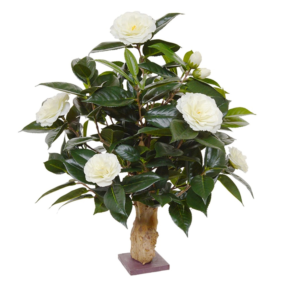 Camelia plante artificielle de 65 cm crème sur socle