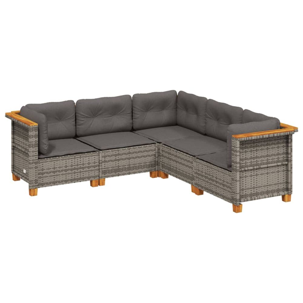 Salon de jardin 5 pcs avec coussins gris résine tressée