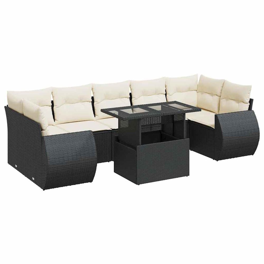 Salon de jardin 8 pcs avec coussins noir résine tressée