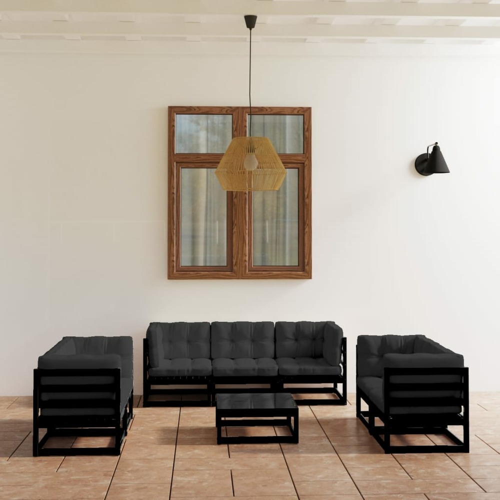 Salon de jardin 8 pcs avec coussins bois de pin massif