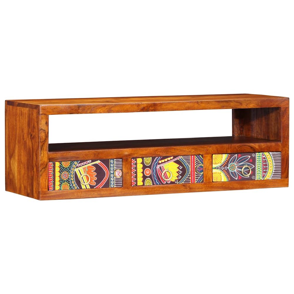Meuble tv mural multicolore 90x30x30 bois massif d'acacia