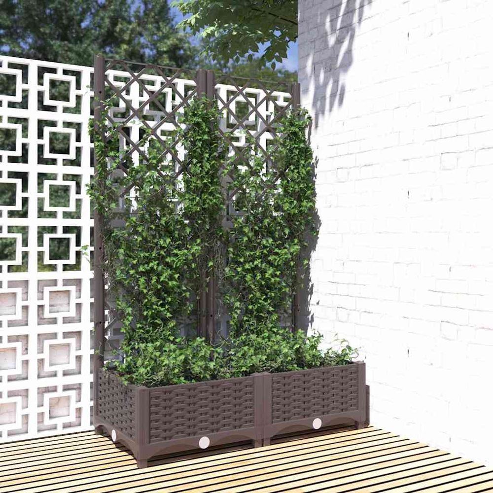 Jardinière treillis rectangulaire en pp pour jardin terrasse marron 80cm