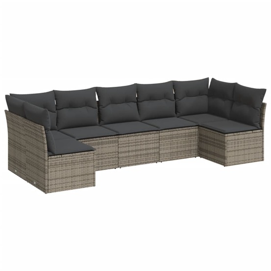 Salon de jardin avec coussins 7 pcs gris résine tressée