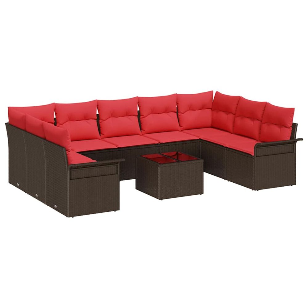 Ensemble de canapé de jardin 10 pc marron polyrotin