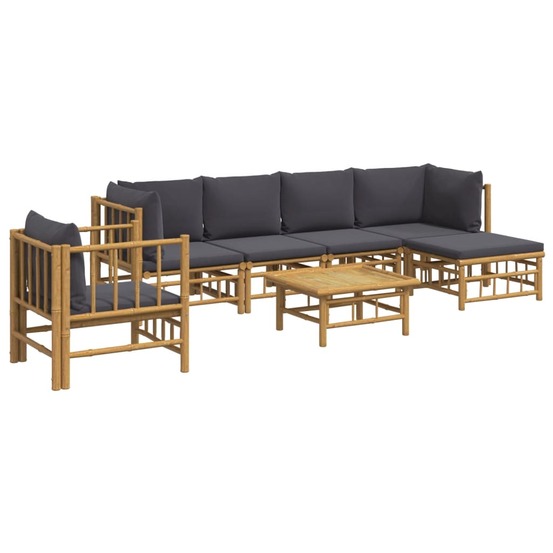 Salon de jardin meuble d'extérieur ensemble de mobilier 7 pièces avec coussins gris foncé bambou