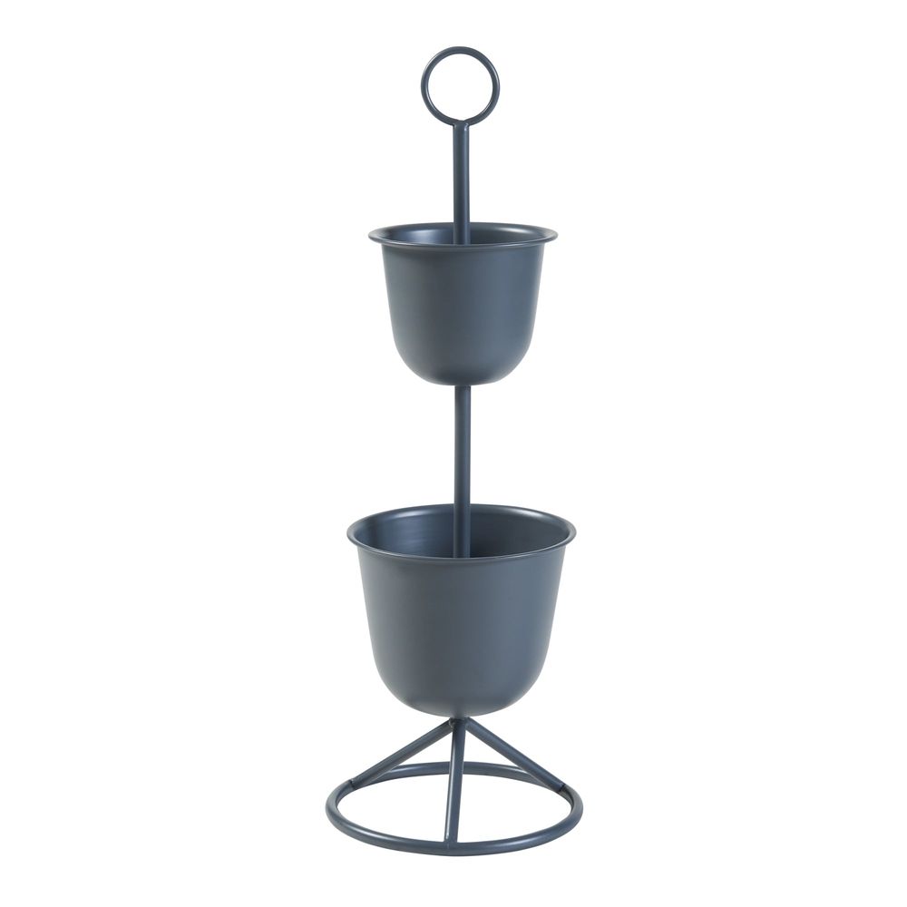 Porte-plantes style intemportel support 77 x 26 cm 2 cache-pots noir