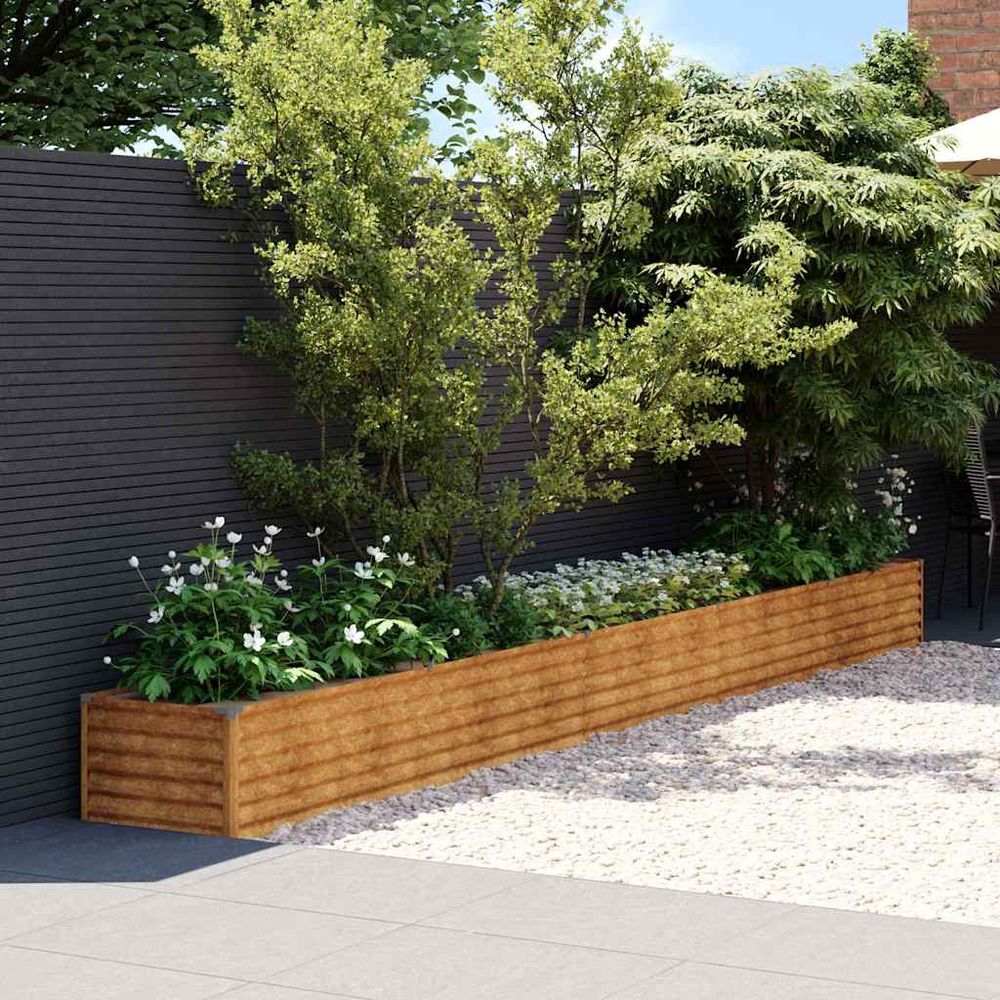 Jardinière acier corten effet rouillé 482x50x36cm pour jardin design