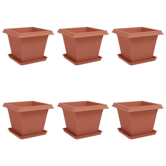 Pots de plantes 6 pc rouge brique plastique