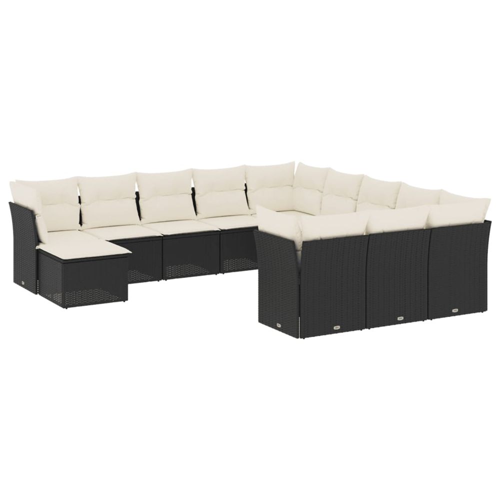 Salon de jardin 12 pcs avec coussins noir résine tressée