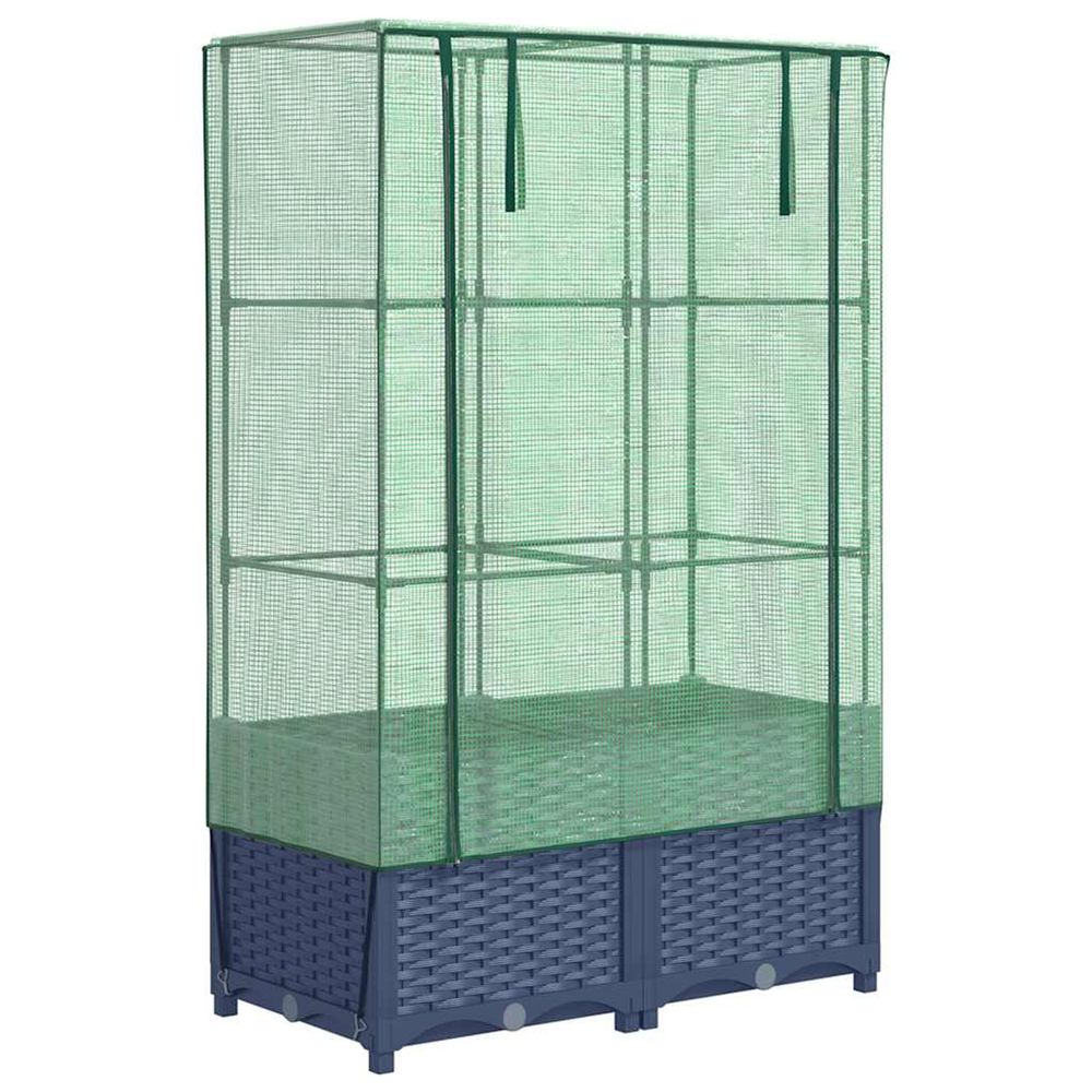 Jardinière d'extérieur surélevée avec housse aspect rotin 80x40x138 cm