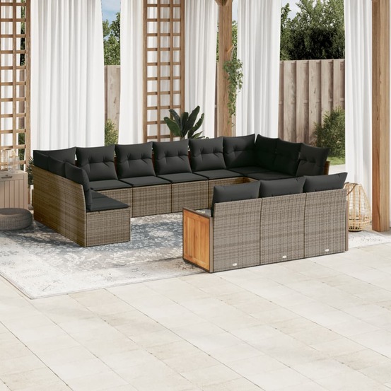 Salon de jardin avec coussins 13 pcs gris résine tressée