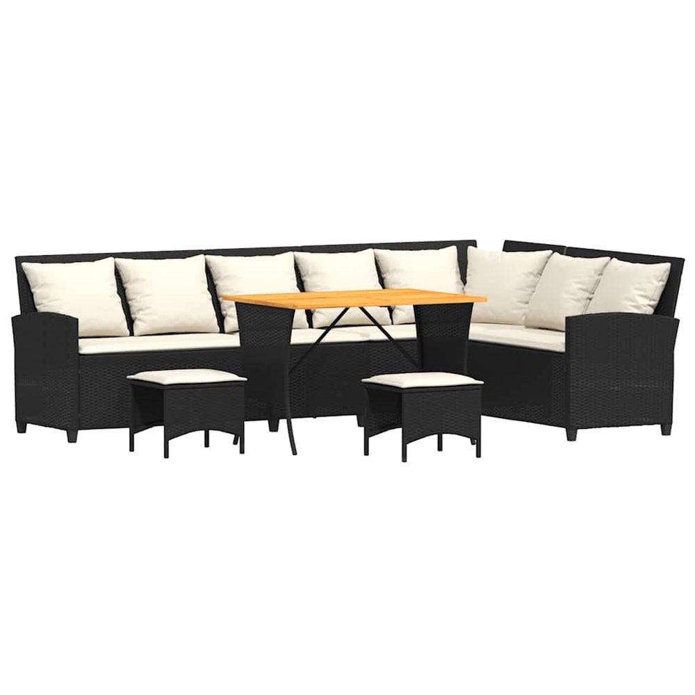 Salon de jardin 4 pcs avec coussins forme l noir résine tressée