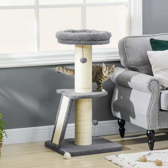 Arbre à chat sisal peluche pour chat intérieur griffoir jouet 48x48x92cm gris
