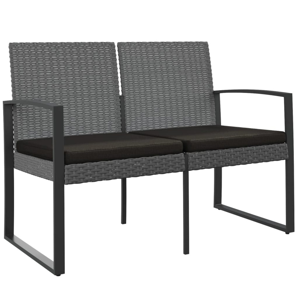 Banc de jardin à 2 places et coussins gris foncé pp rotin