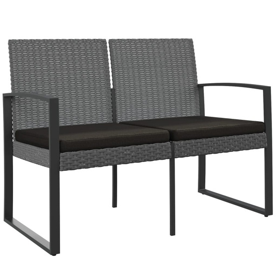 Banc de jardin à 2 places et coussins gris foncé pp rotin