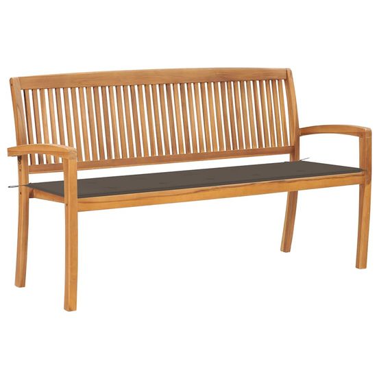 Banc de jardin empilable et coussin 159 cm bois de teck massif