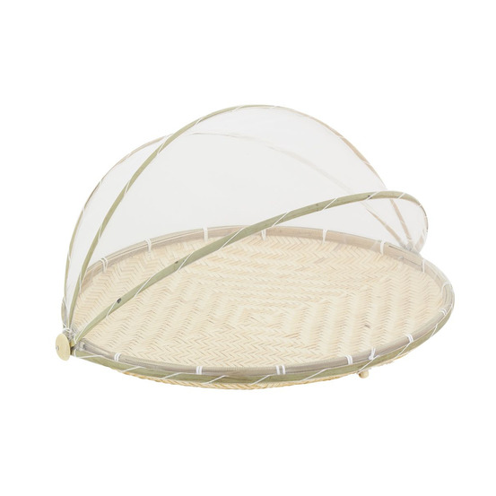 Plateau rond en bambou avec cloche en filet