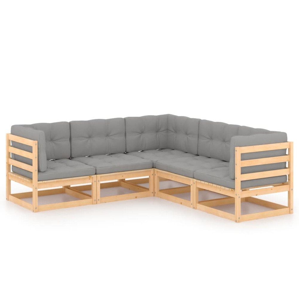 Salon de jardin meuble d'extérieur ensemble de mobilier 5 pièces avec coussins bois de pin massif