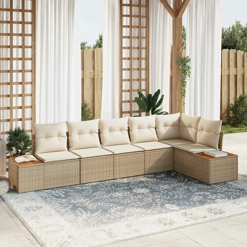 Ensemble de canapé de jardin 6 pcs beige poly rotin