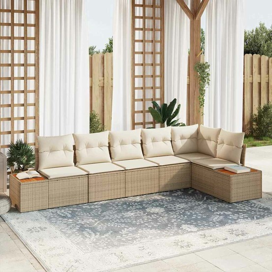 Ensemble de canapé de jardin 6 pcs beige poly rotin