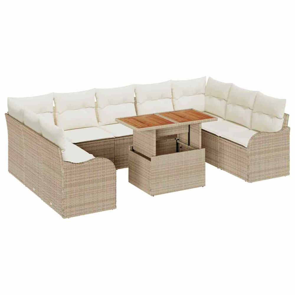 Ensemble de canapé de jardin 10 pcs beige poly rotin