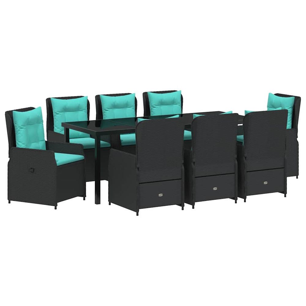 Ensemble de salle à manger pour jardin 9 pc noir poly rotin