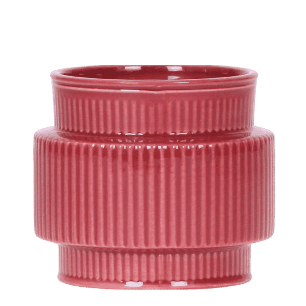 Cache-pot céramique nervuré brillant - style intemporel - vieux rose - ø9cm