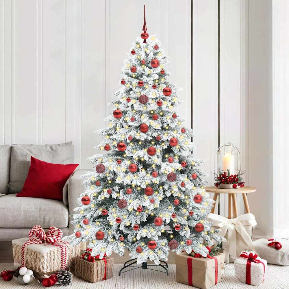 Grand sapin de noël 1.8m prêt à décorer, pack complet 300 led et 120 boules incluses
